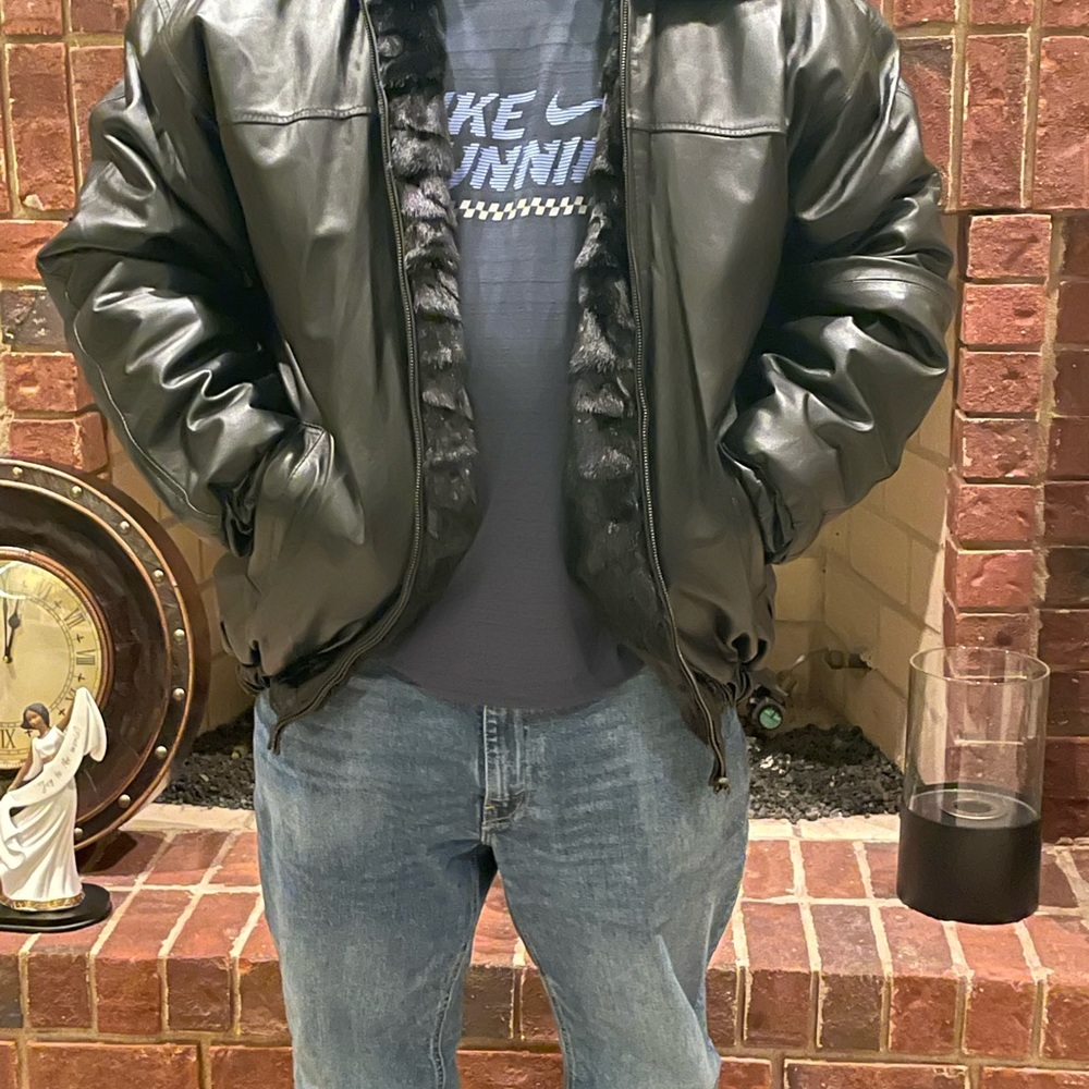 Black Mink/Leather Bomber (Reversible) - image 3